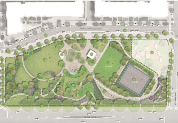 an aerial view of the proposed site for a park