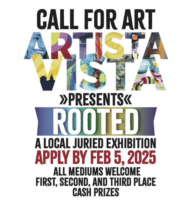 Call for art features the words 'ARTISTA VISTA' in colorful lettering.